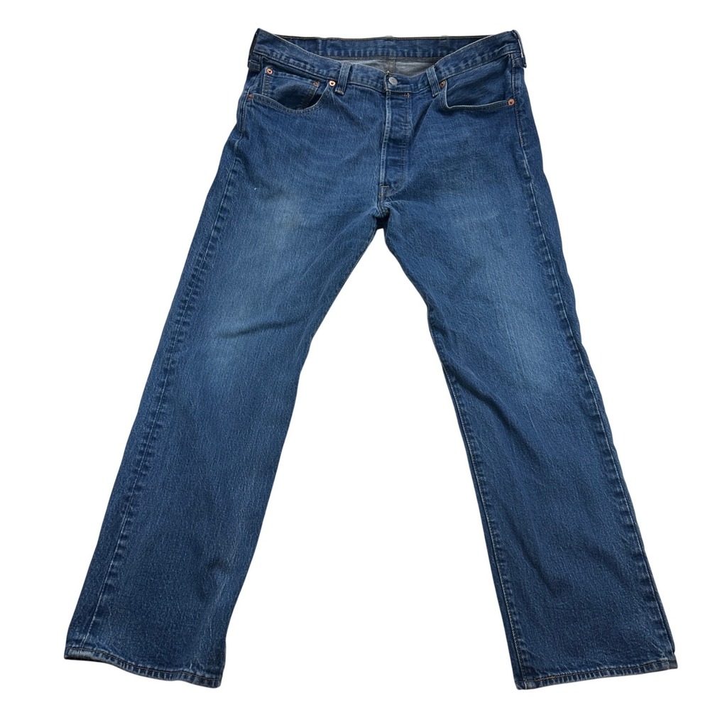 Levi Strauss 501 Original Fitโ Button Fly Blue Denim Jeans Mens Size 38x30